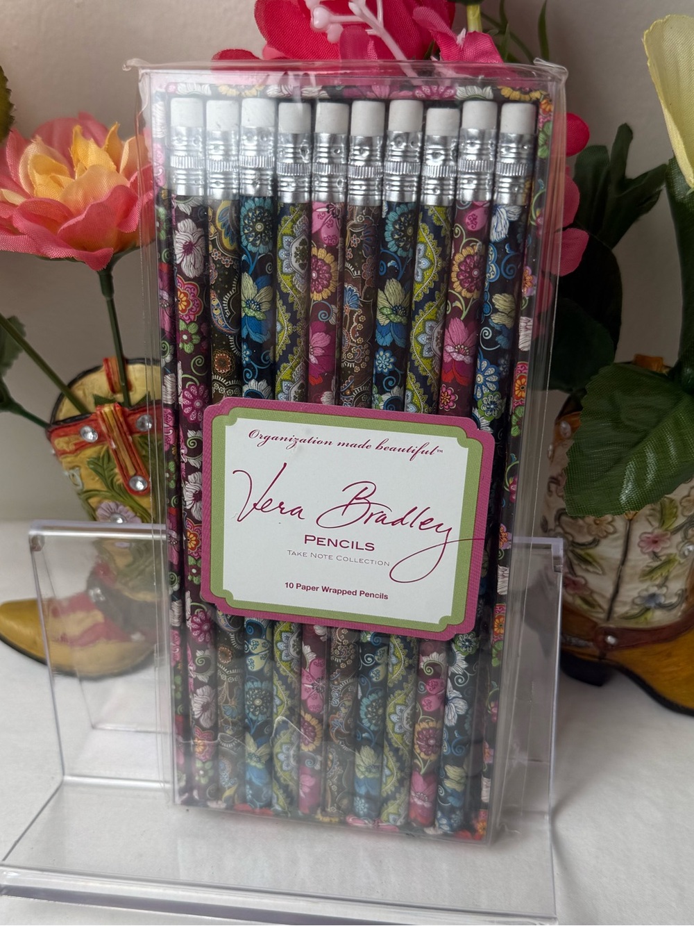 NWT Vera Bradley Mod Floral Pink Pencils 10 Paper Wrapped Pencils